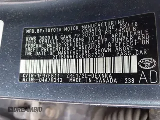 2019 Toyota Corolla L z VIN 2T1BURHE0KC167730, wystawiony jako IAAI lot #42335994 z przebiegiem 89 251 mil mil oraz . Historia ofert i sprzedaży dostępna na DreamBid. Obrazek 9.