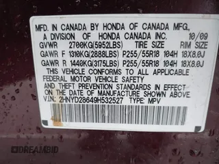 2009 Acura MDX Tech Pkg with VIN 2HNYD28649H532527, listed as a IAAI auction lot 41185878 with 1 mi miles. Bid and sale history available at carsss.com. Image 9.