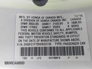2017 Honda Civic EX-L z VIN 2HGFC1F79HH635156, wystawiony jako IAAI lot #41922115 z przebiegiem 142 565 mil mil oraz . Historia ofert i sprzedaży dostępna na DreamBid. Obrazek 9.