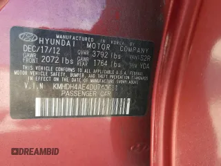 2013 Hyundai Elantra Limited with VIN KMHDH4AE4DU740611, listed as a Copart auction lot 54711845 with 95,408 mi miles and Salvage Title. Bid and sale history available at DreamBid. Image 12.