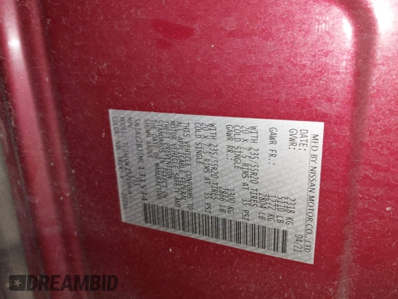 2021 Nissan Murano SV z VIN 5N1AZ2BJ5MC131534, wystawiony jako IAAI lot #41722266 z przebiegiem 97 895 mil mil oraz . Historia ofert i sprzedaży dostępna na DreamBid. Obrazek 9.