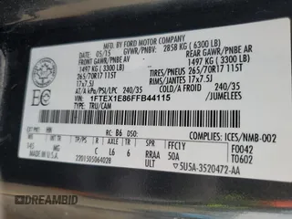2015 Ford F-150 XLT с VIN 1FTEX1E86FFB44115, выставлен на аукционе Copart как лот 62122955 с пробегом 249 558 миль миль и Чистый • Clean title. История ставок и продаж доступна на DreamBid. Изображение 12.