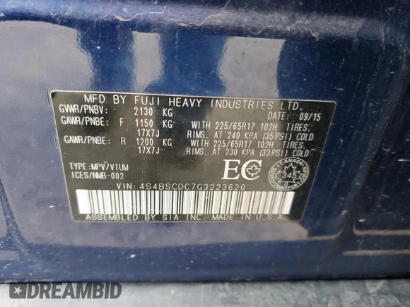 2016 Subaru Outback with VIN 4S4BSCDC7G3223620, listed as a Copart auction lot 83155574 with 208,937 mi miles and Clean title. Bid and sale history available at DreamBid. Image 12.
