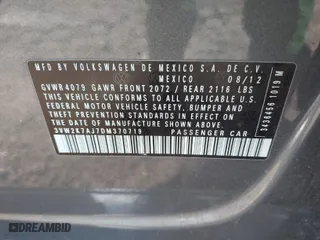 2013 Volkswagen Jetta Sedan S with VIN 3VW2K7AJ7DM370719, listed as a IAAI auction lot 41515497 with 139,060 mi miles. Bid and sale history available at carsss.com. Image 9.
