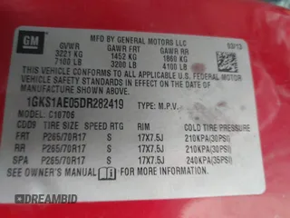 2013 GMC Yukon SLE with VIN 1GKS1AE05DR282419, listed as a IAAI auction lot 41223803 with 183,310 mi miles. Bid and sale history available at carsss.com. Image 9.