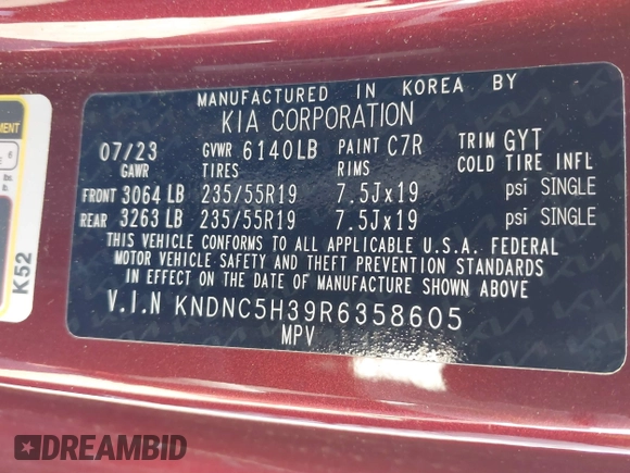 2024 Kia Carnival EX with VIN KNDNC5H39R6358605, listed as a IAAI auction lot 41635459 with 31,247 mi miles and . Bid and sale history available at carsss.com. Image 9.