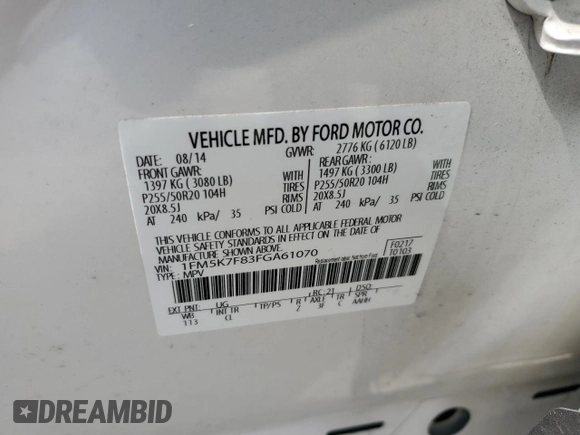 2015 Ford Explorer Limited with VIN 1FM5K7F83FGA61070, listed as a Copart auction lot 47819955 with 51,259 mi miles and Clean Title. Bid and sale history available at carsss.com. Image 16.