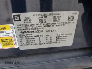 2015 GMC Acadia SLT with VIN 1GKKVRKD1FJ105281, listed as a Copart auction lot 47362645 with 114,032 mi miles and Salvage Title. Bid and sale history available at carsss.com. Image 13.