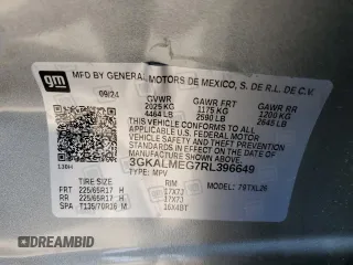 2024 GMC Terrain SLE with VIN 3GKALMEG7RL396649, listed as a Copart auction lot 54423435 with 3,411 mi miles and Salvage title. Bid and sale history available at DreamBid. Image 14.