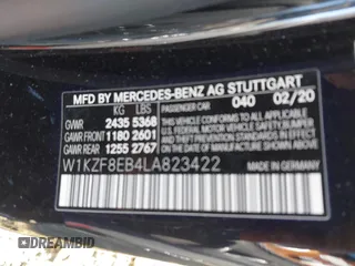 2020 Mercedes-Benz E-Class E 350 with VIN W1KZF8EB4LA823422, listed as a IAAI auction lot 41311710 with 39,027 mi miles. Bid and sale history available at carsss.com. Image 9.