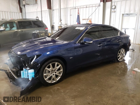 2019 Infiniti Q50 3.0t LUXE with VIN JN1EV7ARXKM593216, listed as a Copart auction lot 49495615 with 0 mi miles and Salvage Title. Bid and sale history available at carsss.com. Image 1.
