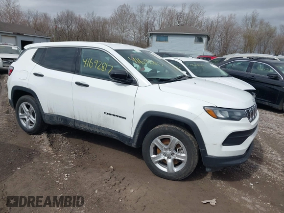 2023 Jeep Compass Sport with VIN 3C4NJDAN6PT512279, listed as a IAAI auction lot 41692817 with 136,696 mi miles and . Bid and sale history available at DreamBid. Image 1.