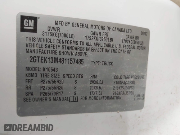 2008 GMC Sierra 1500 Work Truck z VIN 2GTEK13M481157485, wystawiony jako IAAI lot #41565279 z przebiegiem 312 223 mil mil oraz . Historia ofert i sprzedaży dostępna na DreamBid. Obrazek 9.