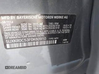 2015 BMW X5 xDrive35i with VIN 5UXKR0C53F0K60910, listed as a IAAI auction lot 41857733 with 153,583 mi miles. Bid and sale history available at carsss.com. Image 9.