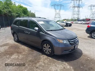 2014 Honda Odyssey EX-L z VIN 5FNRL5H69EB022107, wystawiony jako IAAI lot #42302178 z przebiegiem 225 590 mil mil oraz . Historia ofert i sprzedaży dostępna na DreamBid. Obrazek 1.