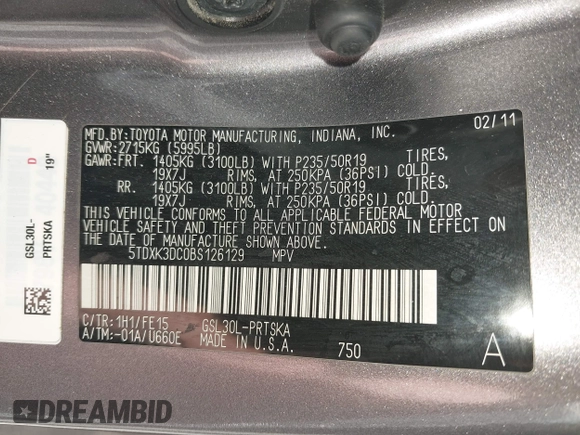 2011 Toyota Sienna SE с VIN 5TDXK3DC0BS126129, выставлен на аукционе IAAI как лот 42200517 с пробегом 158 408 миль миль и . История ставок и продаж доступна на DreamBid. Изображение 9.