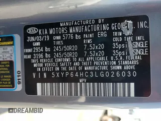 2020 Kia Telluride S z VIN 5XYP64HC3LG026030, wystawiony jako Copart lot #60929875 z przebiegiem 77 338 mil mil oraz Szkoda całkowita • Salvage title. Historia ofert i sprzedaży dostępna na DreamBid. Obrazek 14.