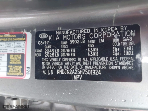 2017 Kia Soul with VIN KNDJN2A25H7501924, listed as a IAAI auction lot 41560328 with 116,642 mi miles. Bid and sale history available at carsss.com. Image 9.