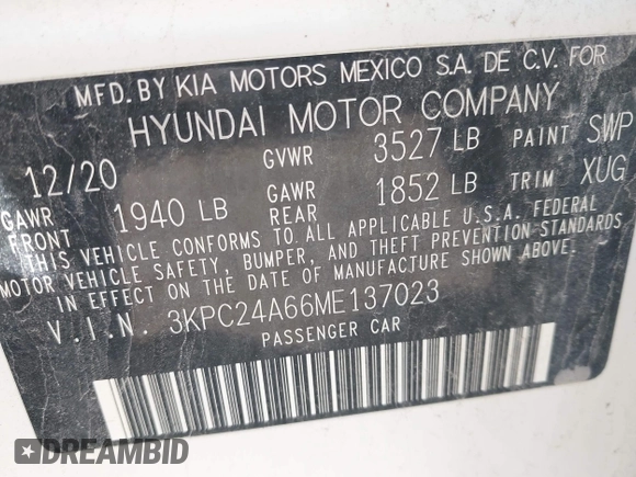 2021 Hyundai Accent SE with VIN 3KPC24A66ME137023, listed as a IAAI auction lot 42192858 with 58,197 mi miles and . Bid and sale history available at DreamBid. Image 9.