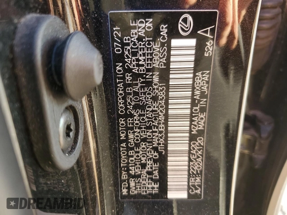 2021 Lexus UX 200 с VIN JTHX3JBH4M2043831, выставлен на аукционе Copart как лот 42826855 с пробегом 72 375 миль миль и Чистый • Clean title. История ставок и продаж доступна на DreamBid. Изображение 13.