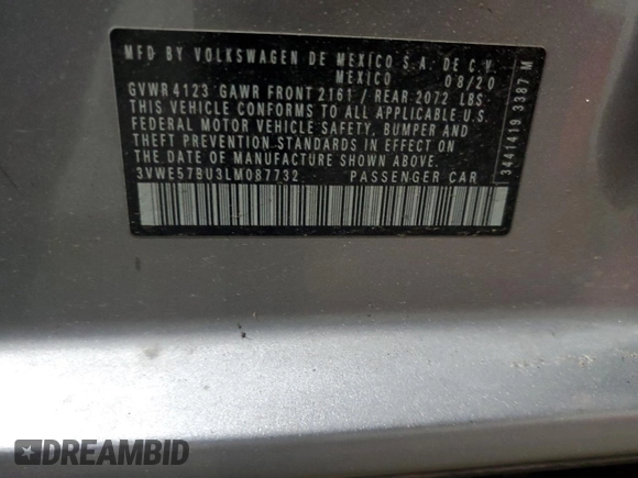 2020 Volkswagen Jetta SEL с VIN 3VWE57BU3LM087732, выставлен на аукционе Copart как лот 56255125 с пробегом 99 923 миль миль и Списание • Salvage title. История ставок и продаж доступна на DreamBid. Изображение 13.