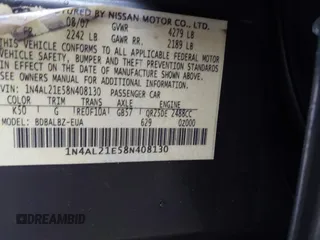 2008 Nissan Altima 2.5 with VIN 1N4AL21E58N408130, listed as a IAAI auction lot 41697109 with 229,544 mi miles. Bid and sale history available at carsss.com. Image 9.