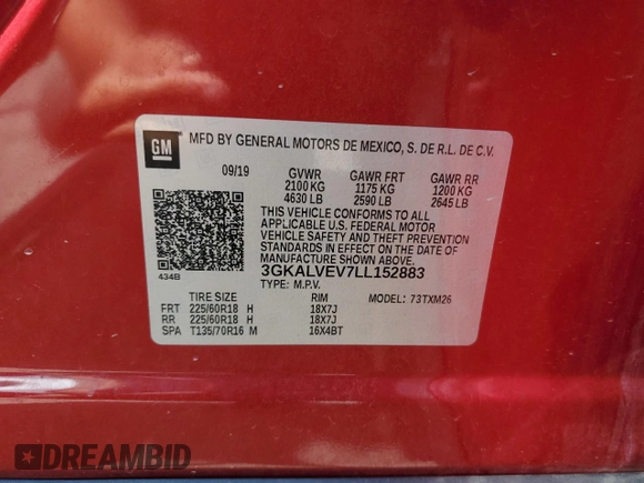 2020 GMC Terrain SLT with VIN 3GKALVEV7LL152883, listed as a Copart auction lot 64861285 with 100,927 mi miles and Clean title. Bid and sale history available at DreamBid. Image 13.