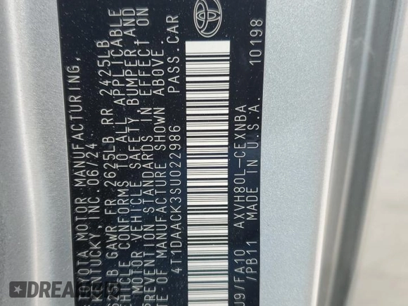 2025 Toyota Camry LE z VIN 4T1DAACK3SU022986, wystawiony jako Copart lot #51407485 z przebiegiem 6 490 mil mil oraz Szkoda całkowita • Salvage title. Historia ofert i sprzedaży dostępna na DreamBid. Obrazek 14.