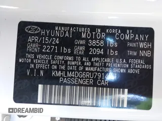 2024 Hyundai Elantra SEL with VIN KMHLM4DG6RU791457, listed as a IAAI auction lot 41428635 with 5,318 mi miles. Bid and sale history available at carsss.com. Image 9.