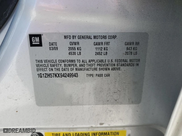 2009 Chevrolet Malibu LT w/1LT with VIN 1G1ZH57KX94249943, listed as a Copart auction lot 50221105 with 83,289 mi miles and Salvage Title. Bid and sale history available at carsss.com. Image 15.