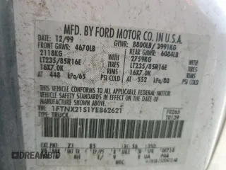 2000 Ford F-250 XL with VIN 1FTNX21S1YEB62621, listed as a Copart auction lot 87630545 with 204,488 mi miles and Salvage title. Bid and sale history available at DreamBid. Image 12.