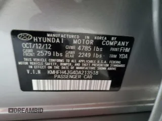 2013 Hyundai Azera with VIN KMHFH4JG4DA213518, listed as a Copart auction lot 72253574 with 158,758 mi miles and Salvage Title. Bid and sale history available at carsss.com. Image 12.