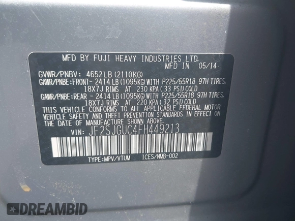 2015 Subaru Forester XT Touring z VIN JF2SJGUC4FH449213, wystawiony jako IAAI lot #42128074 z przebiegiem 112 373 mil mil oraz . Historia ofert i sprzedaży dostępna na DreamBid. Obrazek 9.
