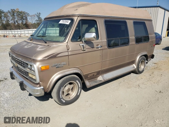 1995 Chevrolet Chevy Van z VIN 1GBEG25K9SF175004, wystawiony jako Copart lot #77952694 z przebiegiem 217 649 mil mil oraz Szkoda całkowita • Salvage title. Historia ofert i sprzedaży dostępna na DreamBid. Obrazek 1.