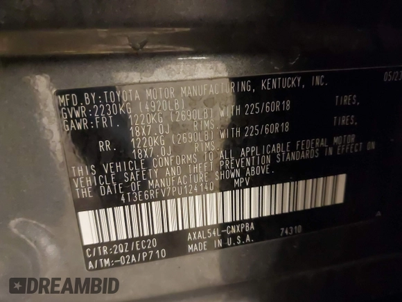 2023 Toyota RAV4 Hybrid XSE with VIN 4T3E6RFV7PU124140, listed as a IAAI auction lot 42201073 with 50,942 mi miles and . Bid and sale history available at DreamBid. Image 9.