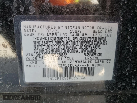 2023 Nissan Kicks SV with VIN 3N1CP5CV5PL558682, listed as a Copart auction lot 48479315 with 21,903 mi miles and Salvage Title. Bid and sale history available at DreamBid. Image 13.