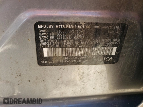 2017 Mitsubishi Mirage ES z VIN ML32F3FJ2HHF06554, wystawiony jako Copart lot #55888225 z przebiegiem 106 931 mil mil oraz Czysty tytuł • Clean title. Historia ofert i sprzedaży dostępna na DreamBid. Obrazek 12.