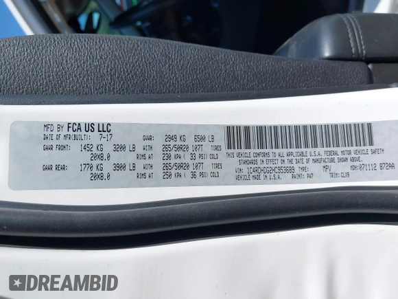 2017 Dodge Durango GT with VIN 1C4RDHDG2HC953689, listed as a IAAI auction lot 42019043 with 112,412 mi miles and . Bid and sale history available at DreamBid. Image 9.