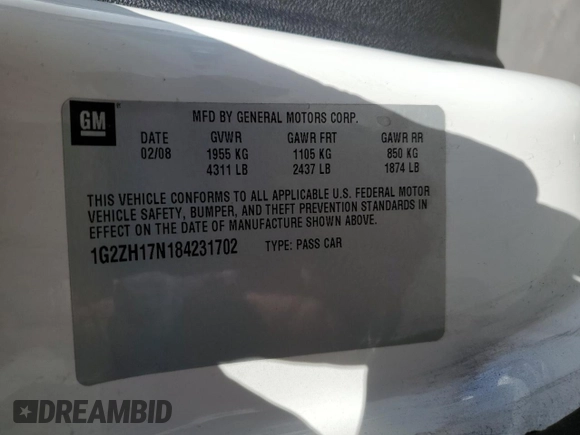 2008 Pontiac G6 GT z VIN 1G2ZH17N184231702, wystawiony jako Copart lot #41745405 z przebiegiem 202 639 mil mil oraz Szkoda całkowita • Salvage title. Historia ofert i sprzedaży dostępna na DreamBid. Obrazek 12.