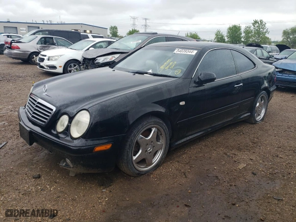 1999 Mercedes-Benz CLK-Class with VIN WDBLJ70G7XF076420, listed as a Copart auction lot 54039344 with 76,453 mi miles and Salvage Title. Bid and sale history available at carsss.com. Image 1.