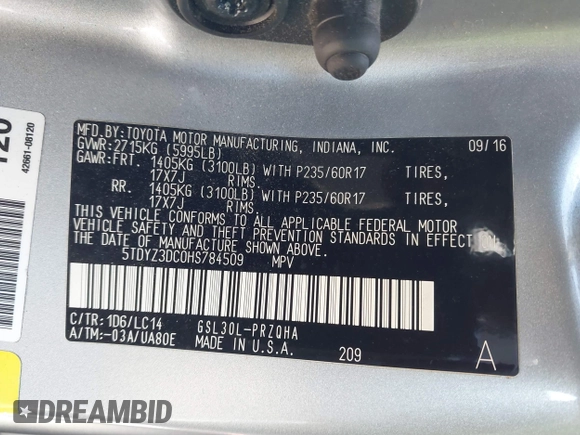 2017 Toyota Sienna XLE Auto Access Seat with VIN 5TDYZ3DC0HS784509, listed as a IAAI auction lot 41725664 with 69,990 mi miles. Bid and sale history available at carsss.com. Image 9.