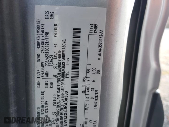 2018 Ford Transit with VIN 1FTBW1ZG4JKA30380, listed as a Copart auction lot 82866884 with Not Provided miles and Salvage Title. Bid and sale history available at DreamBid. Image 14.