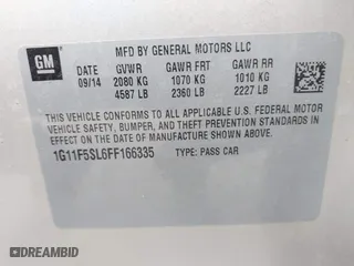 2015 Chevrolet Malibu LTZ with VIN 1G11F5SL6FF166335, listed as a IAAI auction lot 41578042 with 171,359 mi miles. Bid and sale history available at carsss.com. Image 9.