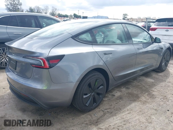 2024 Tesla Model 3 with VIN 5YJ3E1EAXRF859360, listed as a IAAI auction lot 41725898 with 3,693 mi miles. Bid and sale history available at carsss.com. Image 4.