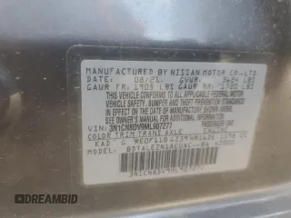 2021 Nissan Versa S with VIN 3N1CN8DV9ML907277, listed as a Copart auction lot 57128655 with Not provided miles and Salvage title. Bid and sale history available at DreamBid. Image 12.