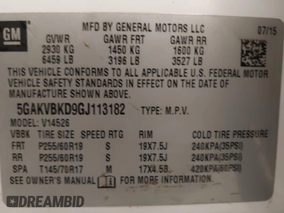 2016 Buick Enclave Leather with VIN 5GAKVBKD9GJ113182, listed as a IAAI auction lot 41117081 with 139,566 mi miles and . Bid and sale history available at DreamBid. Image 9.