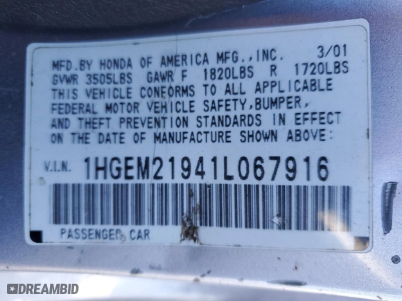 2001 Honda Civic EX with VIN 1HGEM21941L067916, listed as a Copart auction lot 50098325 with 161,694 mi miles and Salvage Title. Bid and sale history available at carsss.com. Image 12.
