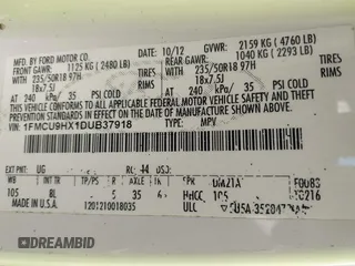2013 Ford Escape SEL with VIN 1FMCU9HX1DUB37918, listed as a IAAI auction lot 41644931 with 153,726 mi miles and . Bid and sale history available at DreamBid. Image 9.