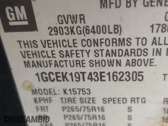 2003 Chevrolet Silverado 1500 LS с VIN 1GCEK19T43E162305, выставлен на аукционе IAAI как лот 42005352 с пробегом 243 235 миль миль и . История ставок и продаж доступна на DreamBid. Изображение 9.
