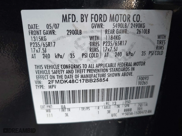 2007 Ford Edge SEL with VIN 2FMDK48C17BB25854, listed as a IAAI auction lot 41758966 with 199,092 mi miles. Bid and sale history available at carsss.com. Image 9.